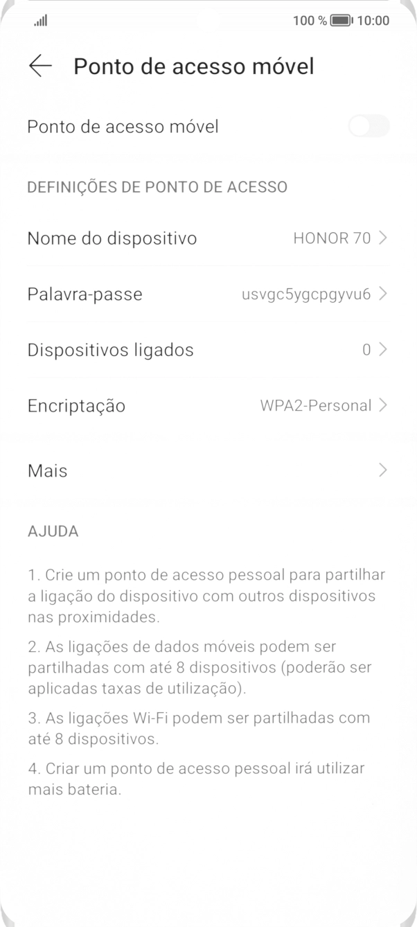 Prima Nome do dispositivo, e introduza o nome pretendido do hotspot Wi-Fi.