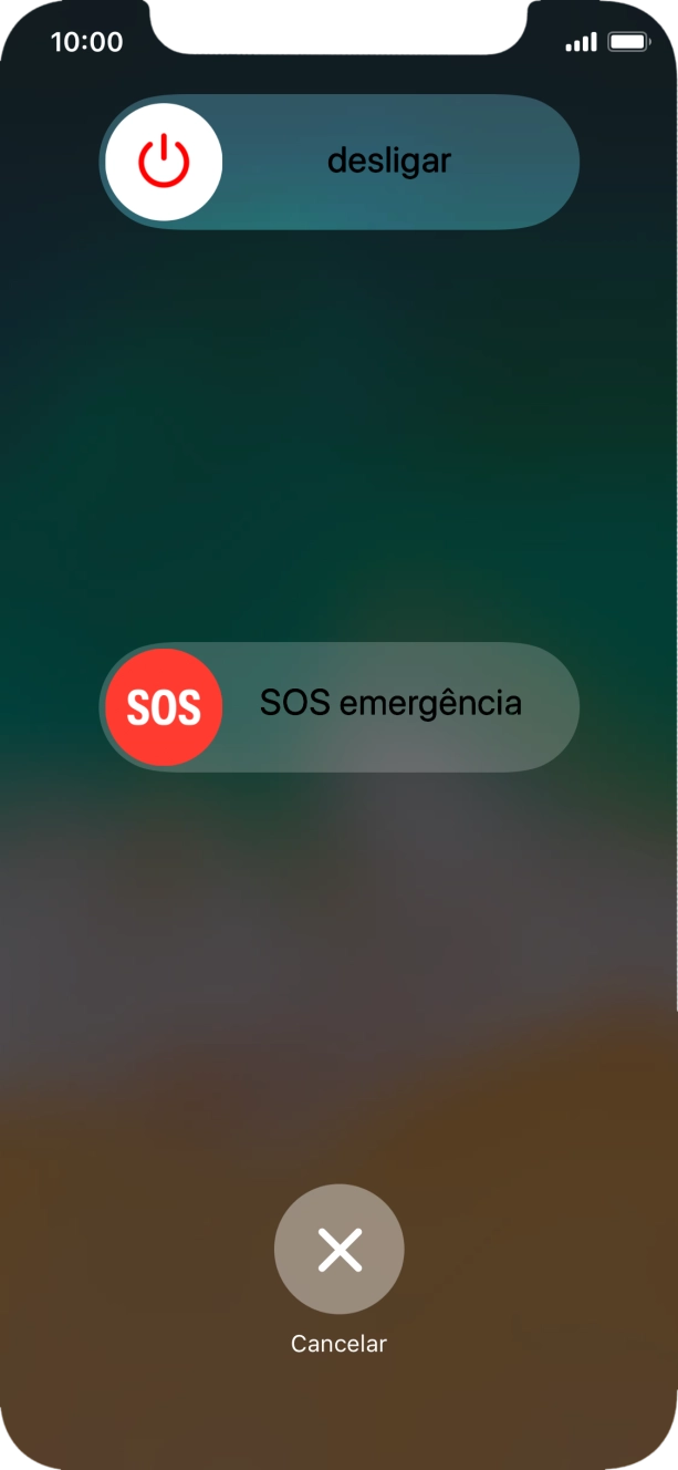 Prima o ícone para desligar e arraste-o para a direita.