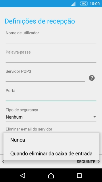 Prima Nunca para manter os e-mails no servidor quando estes são apagados no telefone.