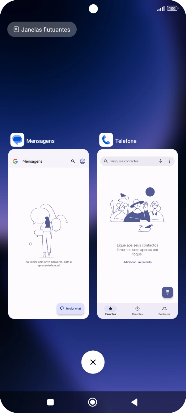Para terminar uma aplicação em curso, deslize o dedo para a direita na aplicação pretendida.