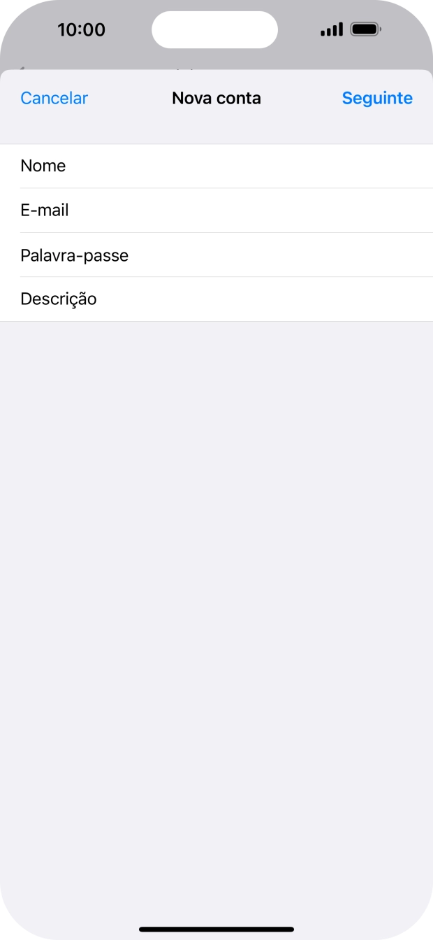 Prima Descrição e introduza o nome pretendido da conta de e-mail.