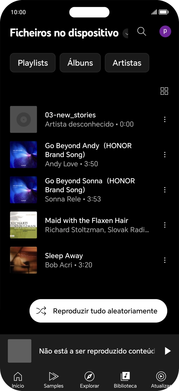 Prima o ficheiro de música pretendido.