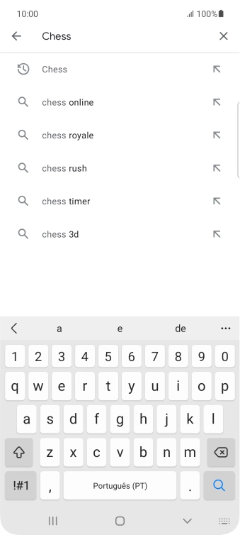 Introduza o nome ou categoria da app pretendida e prima o ícone para pesquisar.
