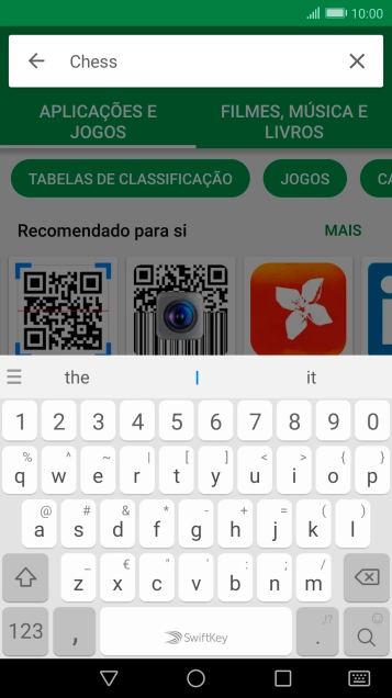 Introduza o nome ou categoria da app pretendida e prima o ícone para pesquisar.