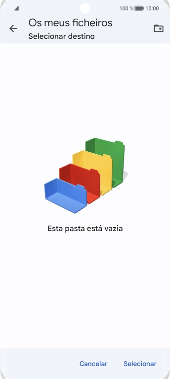 Se quiser criar uma nova pasta, prima o ícone de nova pasta e siga as indicações no ecrã para criar uma nova pasta.