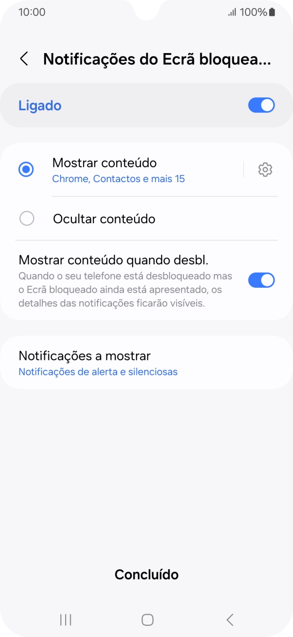 Prima as definições pretendidas para as ativar ou desativar.