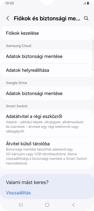 Válaszd a Fiókok kezelése lehetőséget.