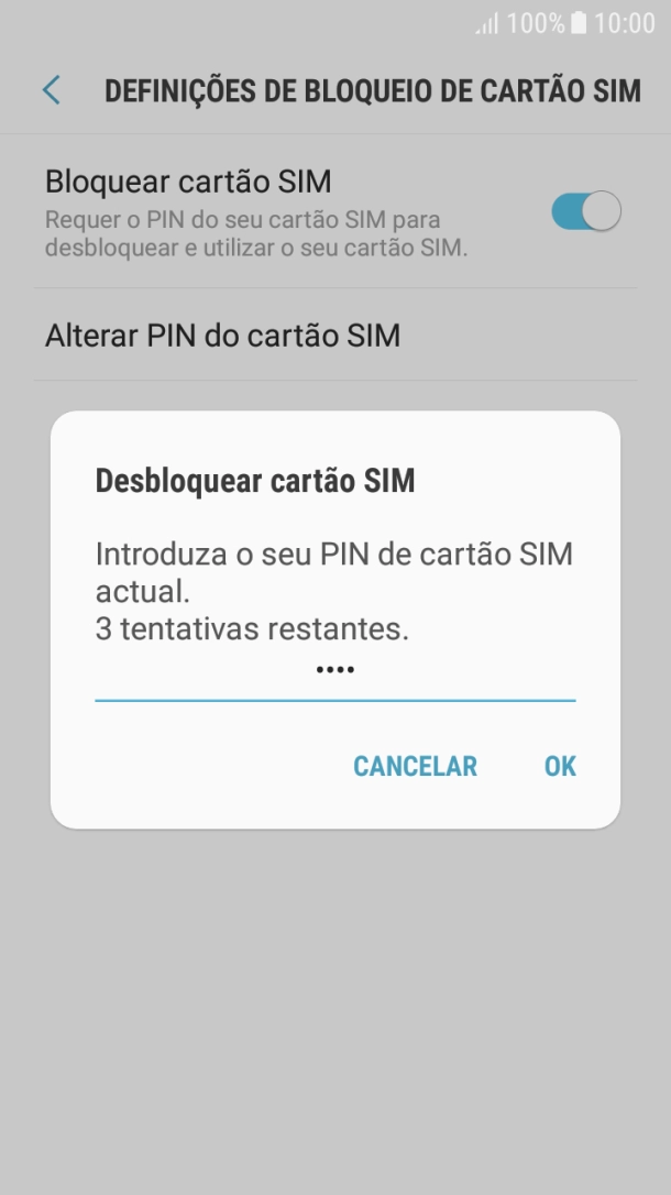 Introduza o seu código PIN e prima OK.