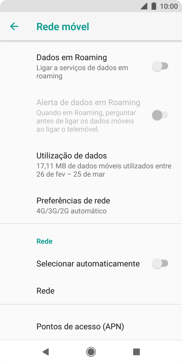 Para selecionar a rede automaticamente, prima o indicador junto a 