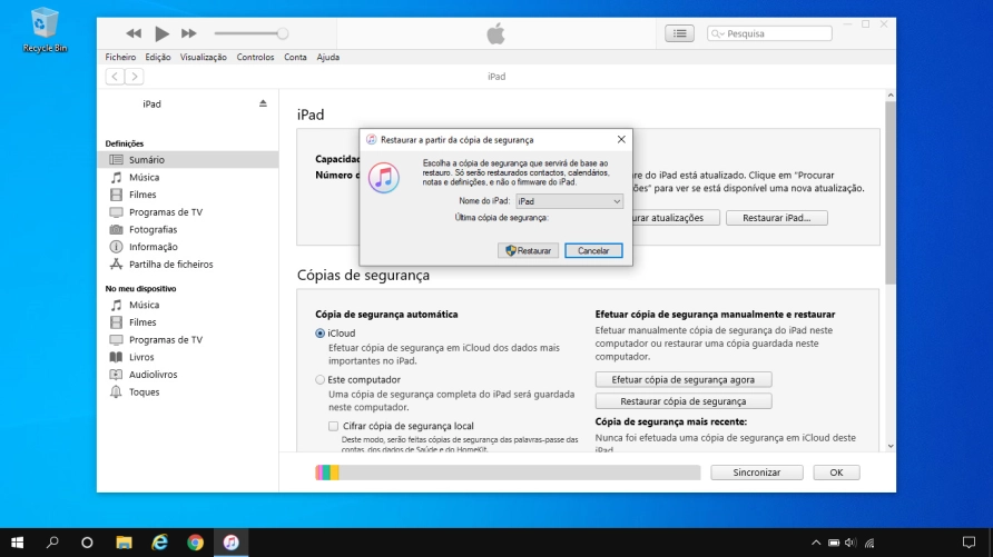 Clique na lista suspensa junto a 