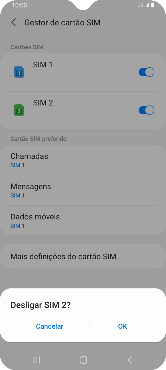 Prima OK para ativar ou desativar a utilização do cartão SIM.