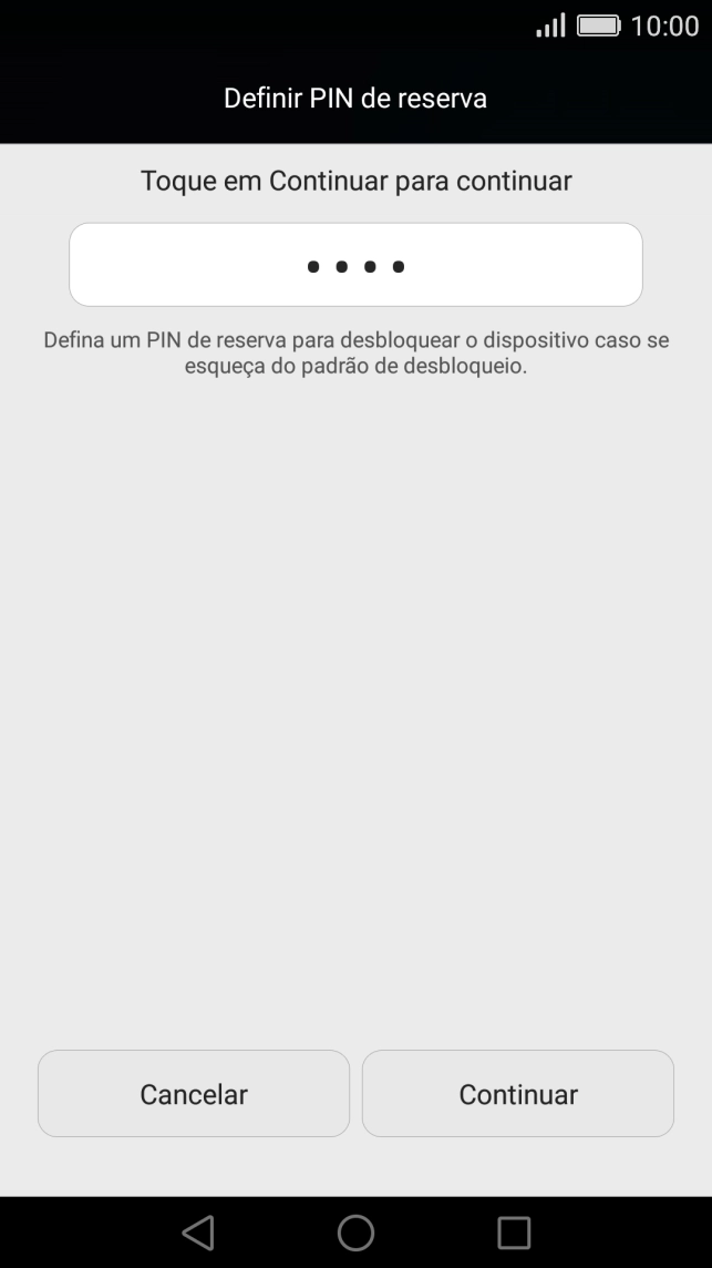 Introduza um código PIN de quatro algarismos e prima Continuar.
