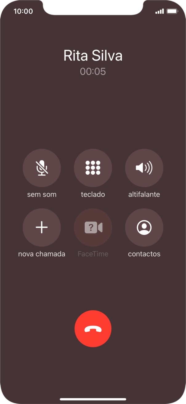 Prima o ícone para terminar chamada para terminar a chamada.