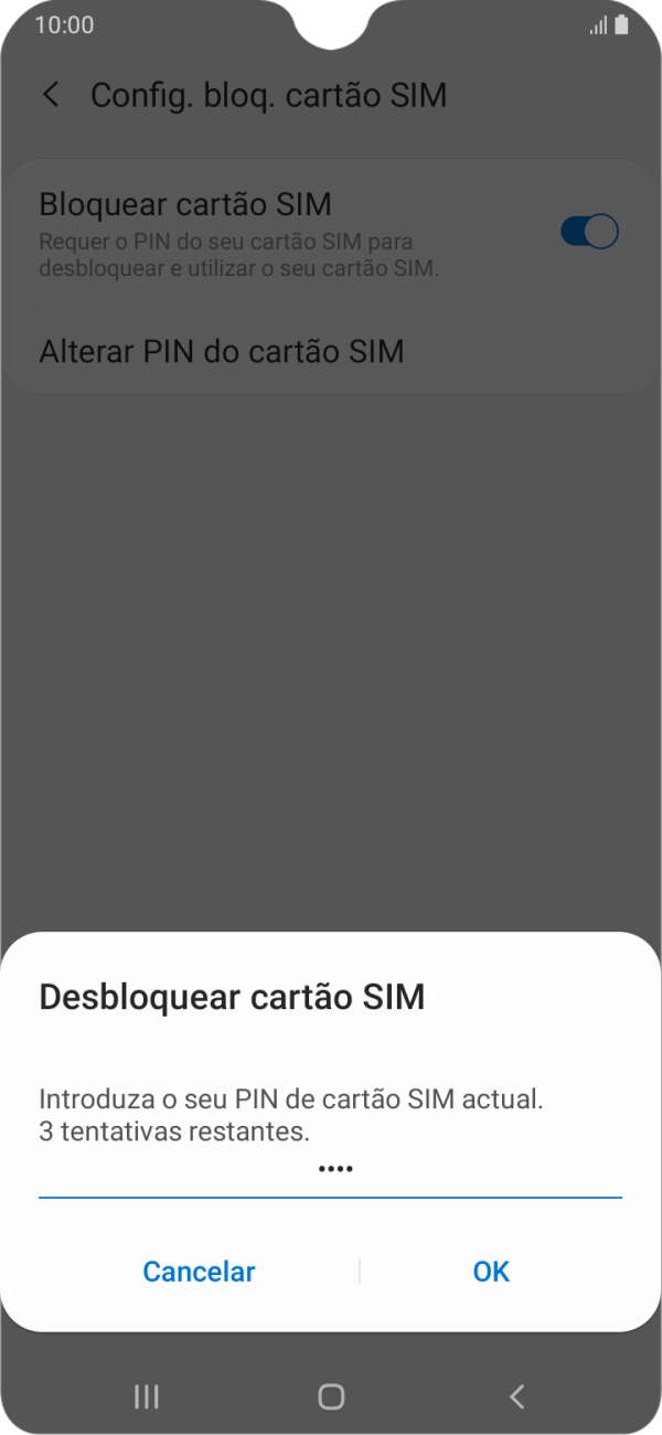 Introduza o seu código PIN e prima OK.