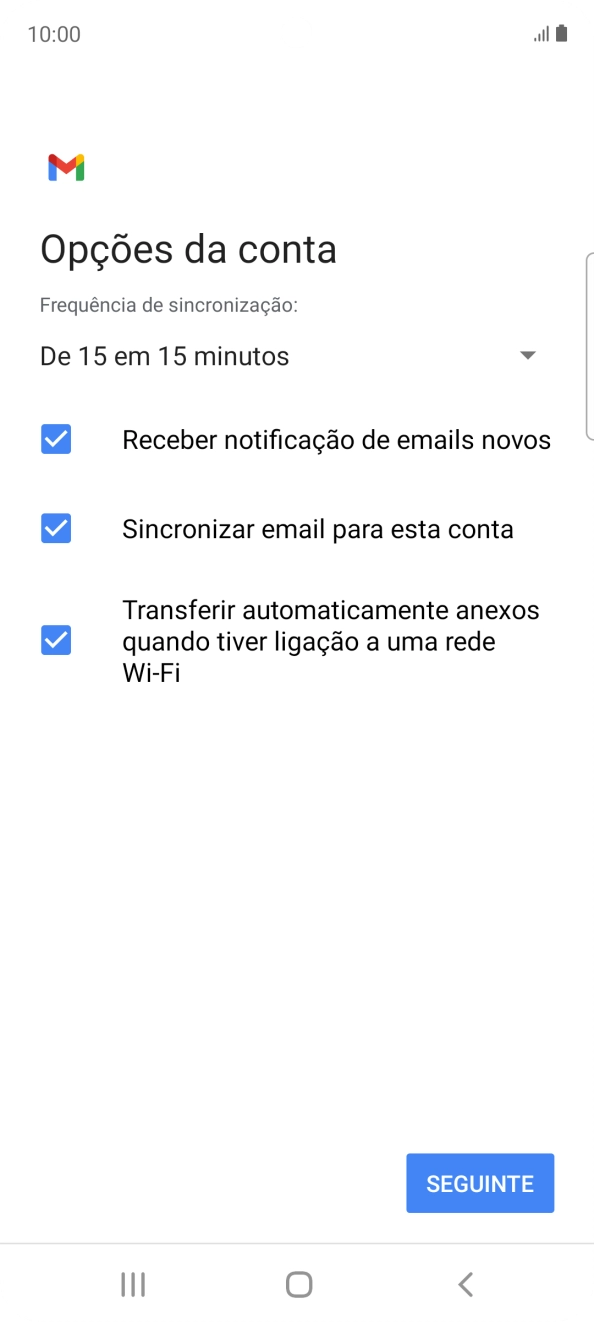Se o ecrã mostrar esta imagem, a sua conta foi identificada e configurada automaticamente. Siga as indicações no ecrã para introduzir informações adicionais e concluir a configuração.