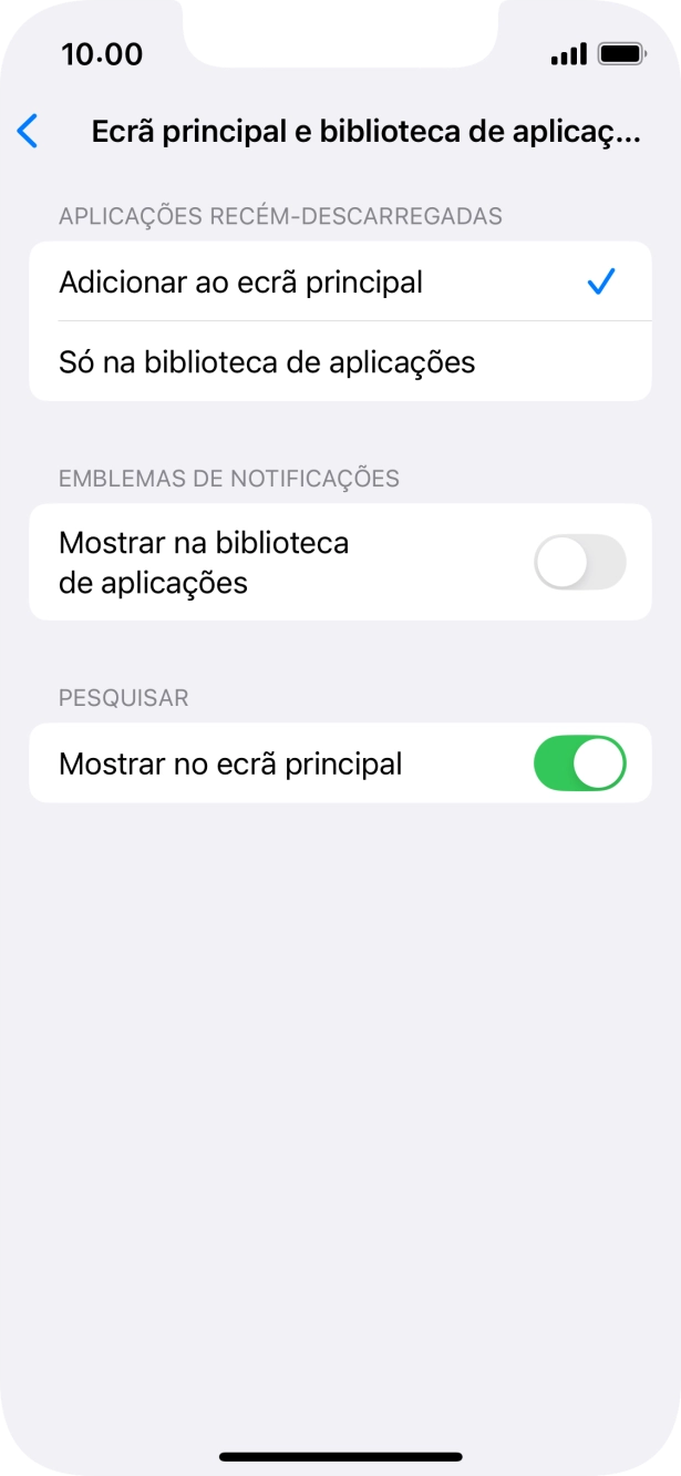 Para adicionar apps recém descarregadas ao ecrã inicial e à biblioteca de apps, deve premir Adicionar ao ecrã principal.