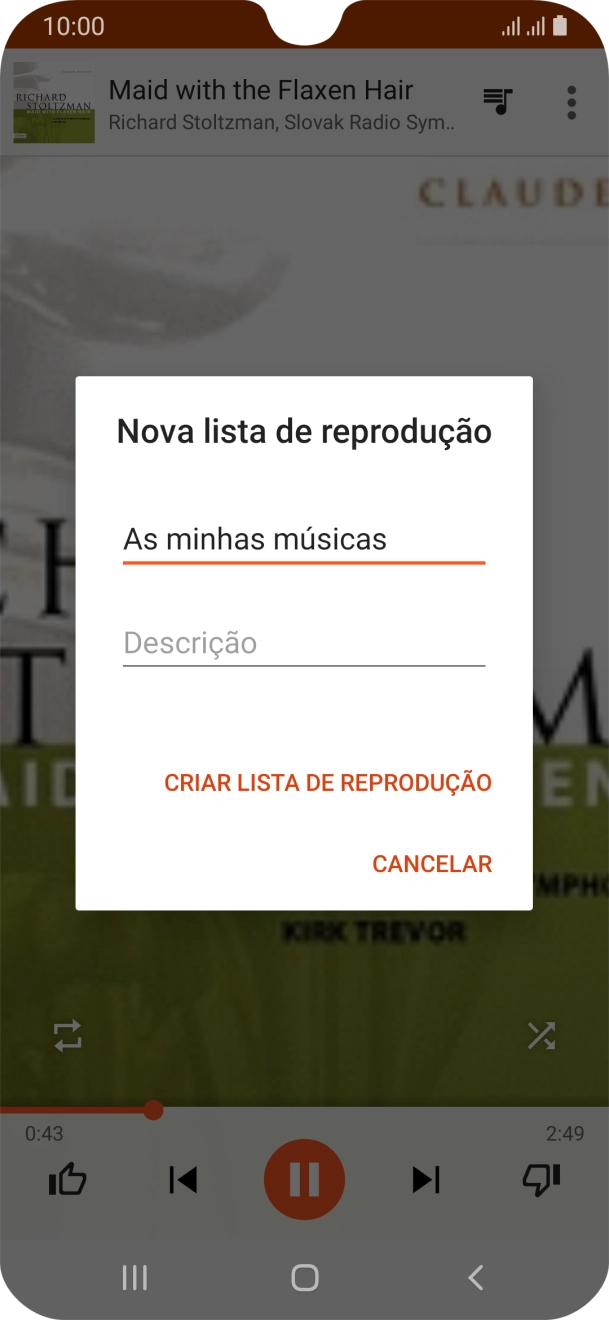 Introduza o nome pretendido para a lista de reprodução e prima CRIAR LISTA DE REPRODUÇÃO.