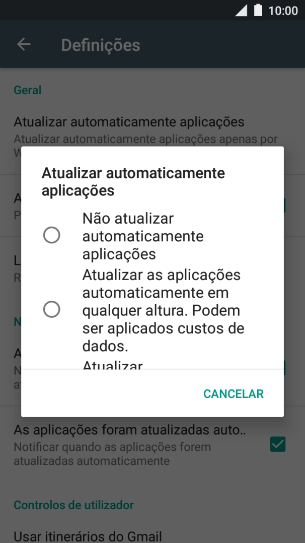 Prima Não atualizar automaticamente aplicações para desativar a função.