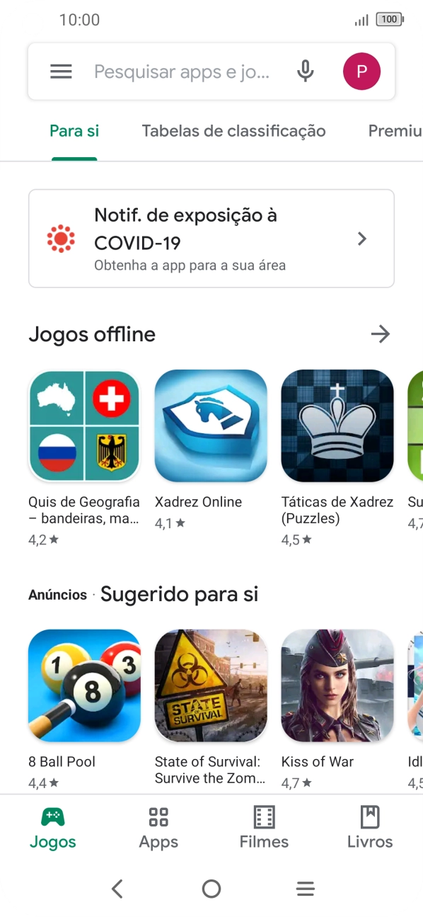 Deslize o dedo sobre o ecrã da esquerda para a direita.