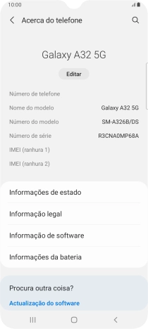 O código IMEI é mostrado no ecrã.