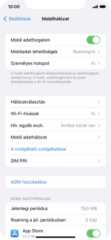 Kattints a „Mobil adatforgalom” melletti csúszkára a funkció be- vagy kikapcsolásához.