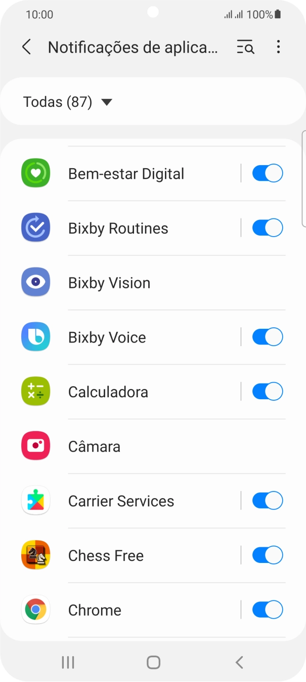 Prima o indicador junto às apps pretendidas para ativar ou desativar a função.