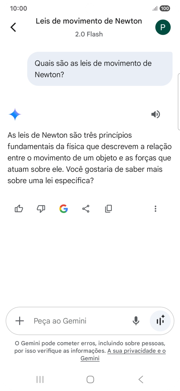 A transcrição da conversa com a Gemini Live é agora mostrada no ecrã.