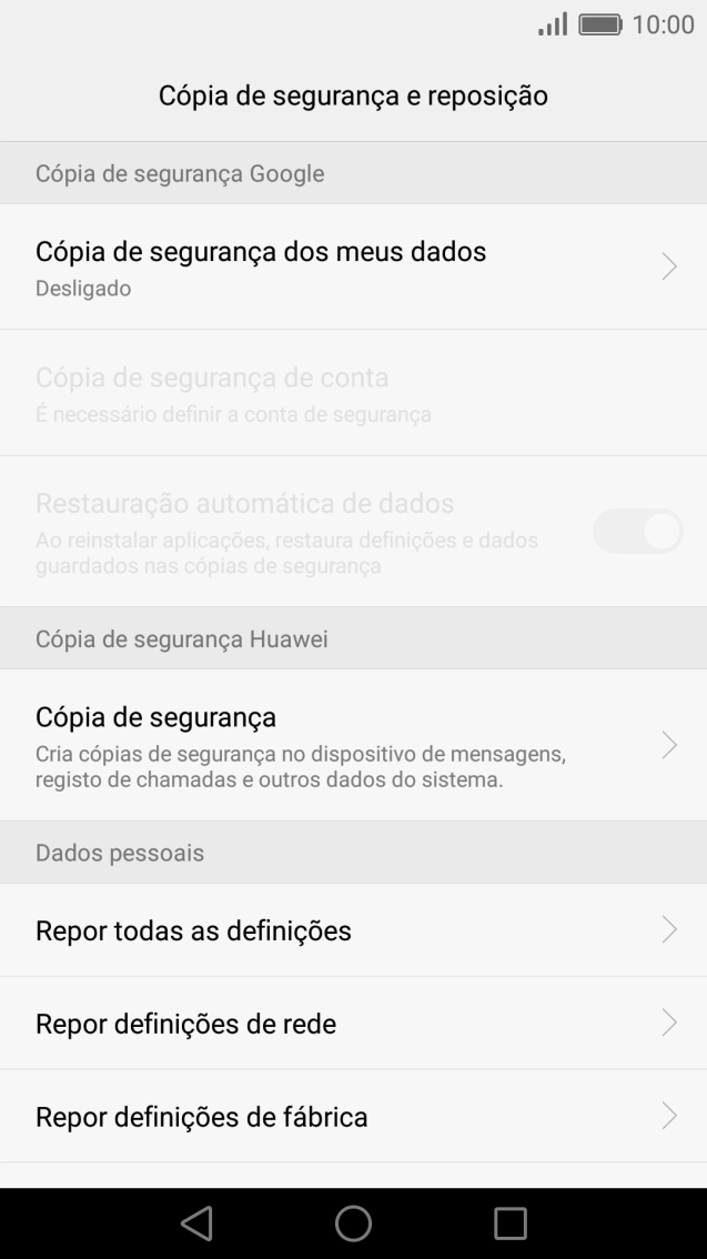 Prima Repor definições de fábrica.