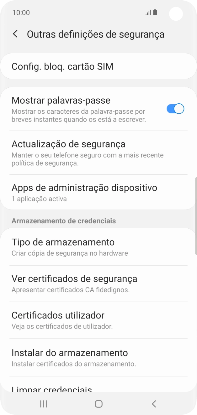 Prima Config. bloq. cartão SIM.