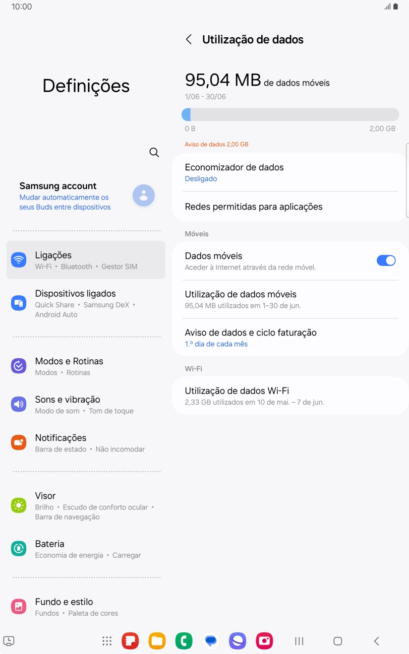 O consumo total de dados é agora mostrado no ecrã.