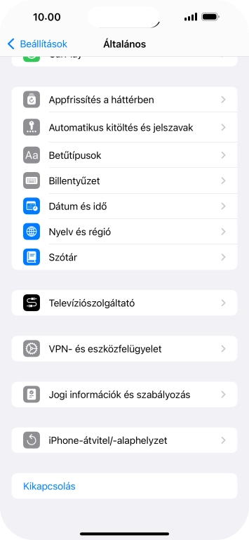 Válaszd az „iPhone-átvitel/-alaphelyzet” lehetőséget.