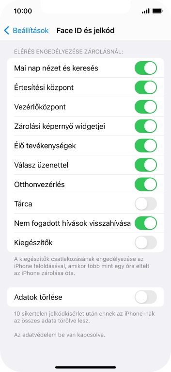 Kattints az „Adatok törlése” melletti csúszkára a funkció be- vagy kikapcsolásához.