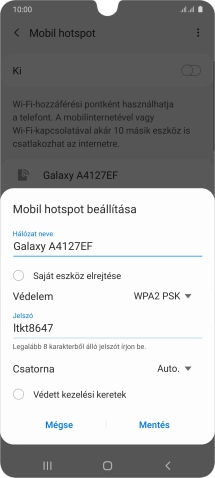 Kattints a „Hálózat neve” alatti mezőre, és írd be a Wi-Fi hotspot kívánt nevét.