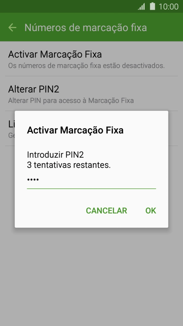 Introduza o código PIN2 e prima OK.