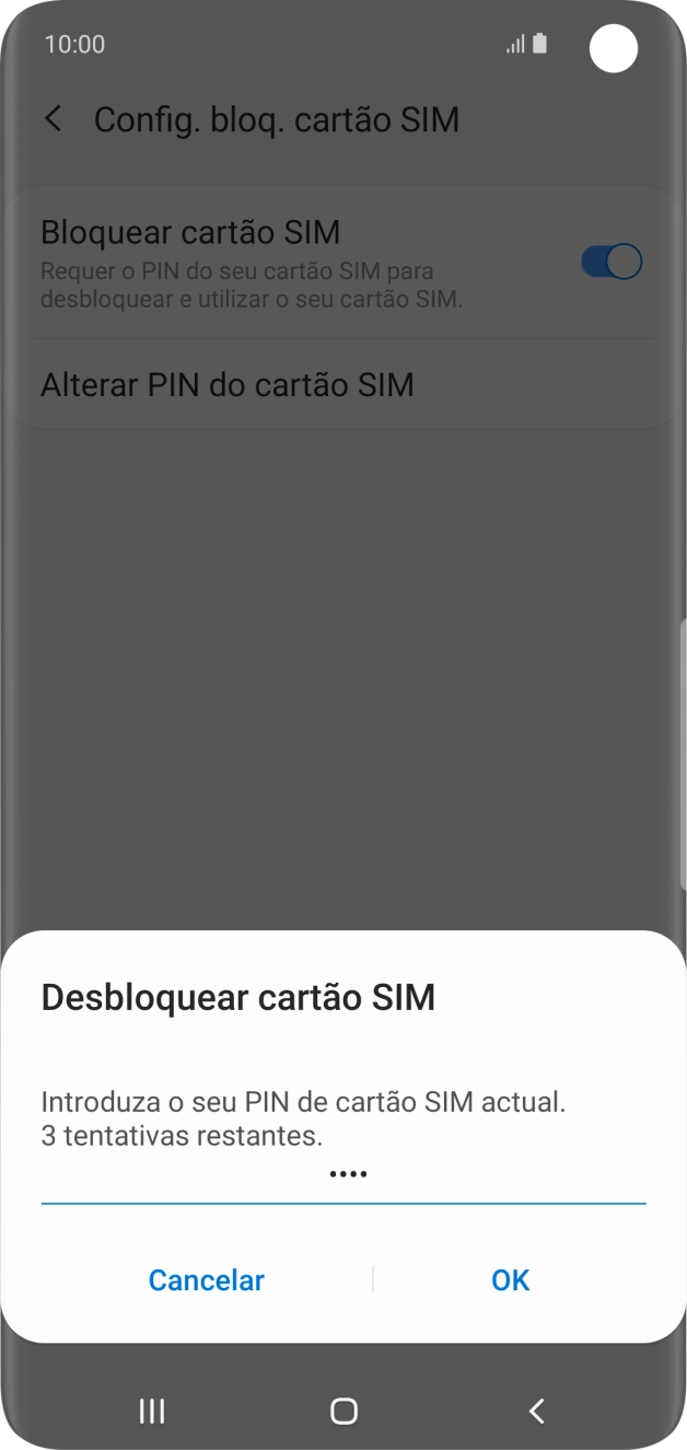 Introduza o seu código PIN e prima OK.