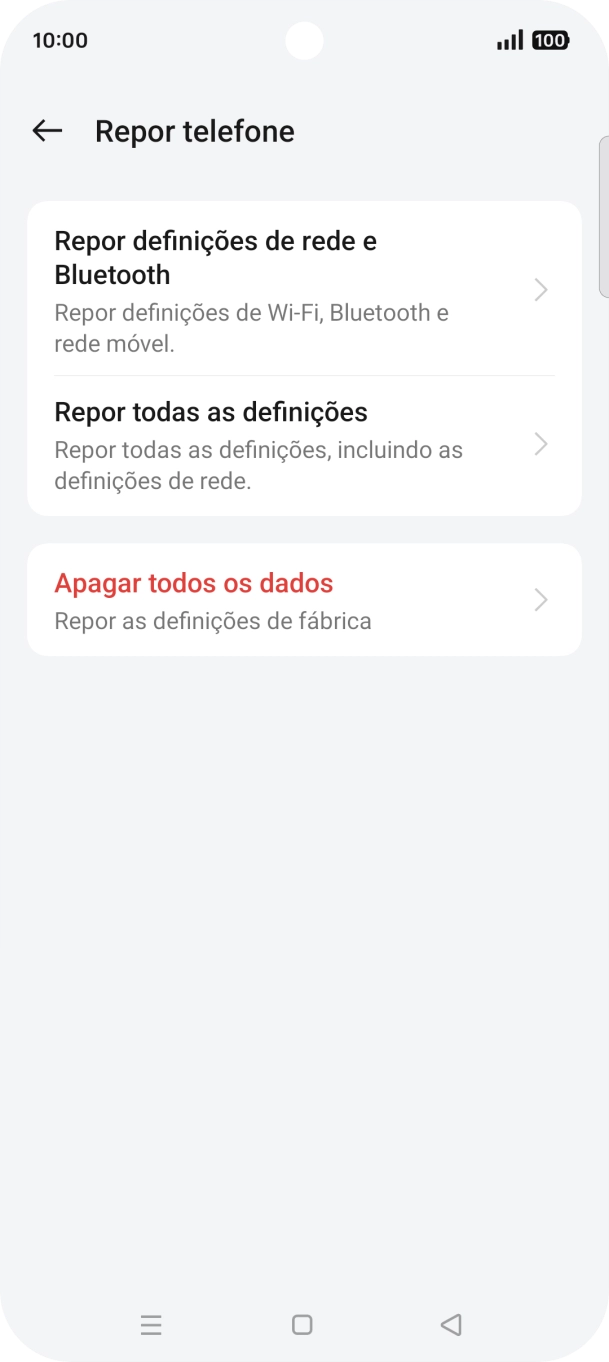 Prima Repor definições de rede e Bluetooth.