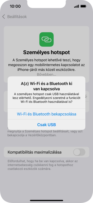 Amennyiben ki van kapcsolva a Wi-Fi, válaszd a Wi-Fi és Bluetooth bekapcsolása lehetőséget.