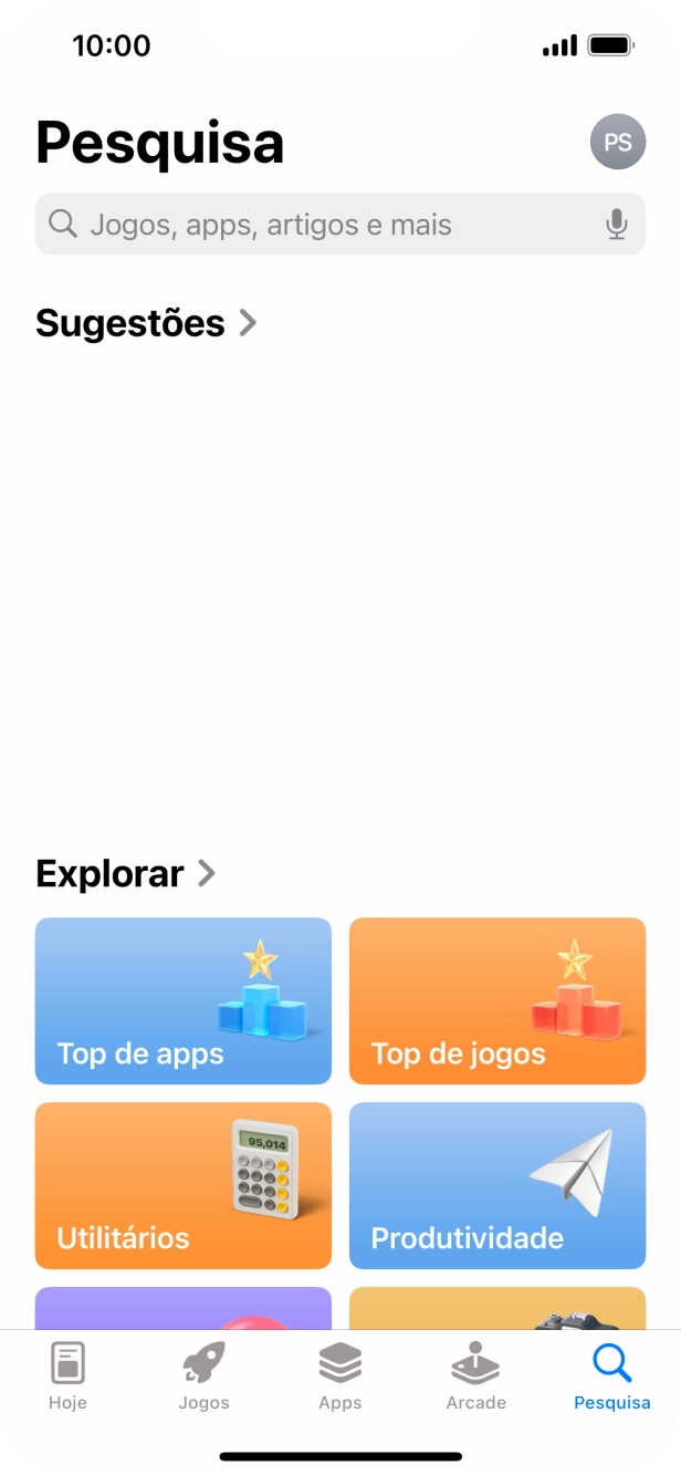 Prima o campo de pesquisa e introduza o nome ou categoria da app pretendida.