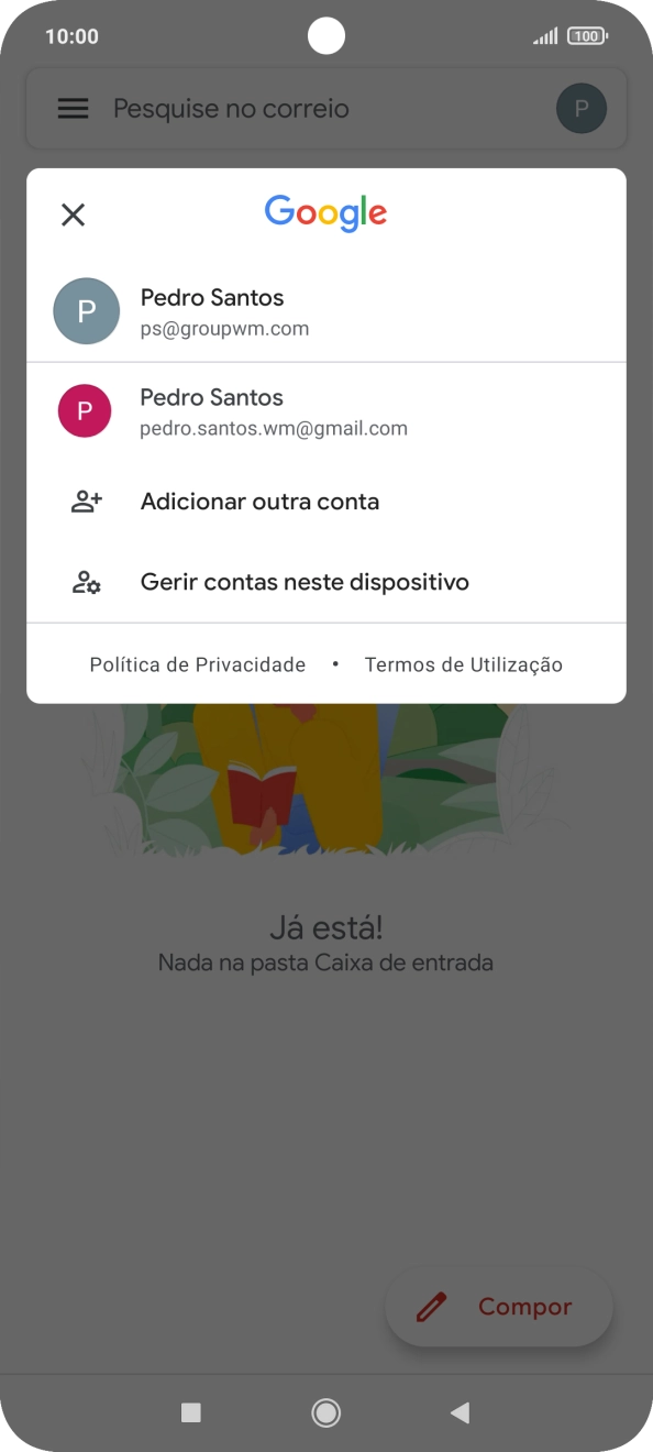 Prima a conta de e-mail pretendida.
