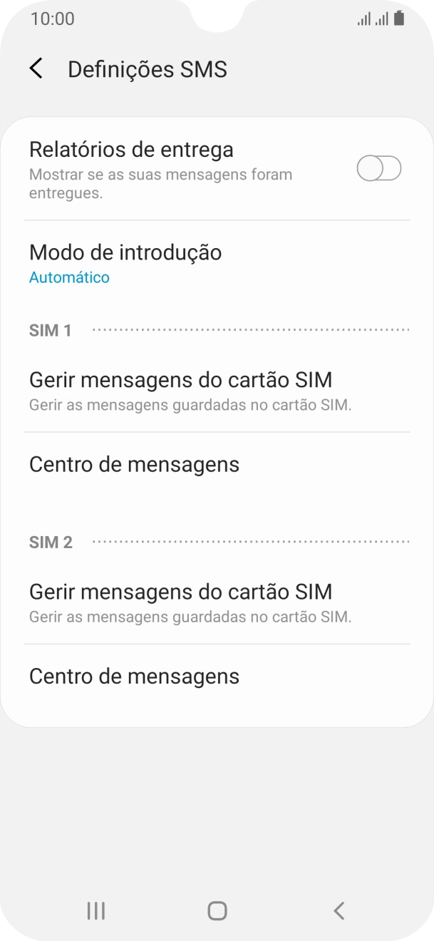 Prima Centro de mensagens sob o cartão SIM pretendido.
