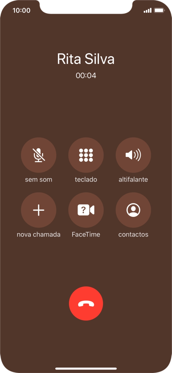 Prima o ícone para terminar chamada para terminar a chamada.