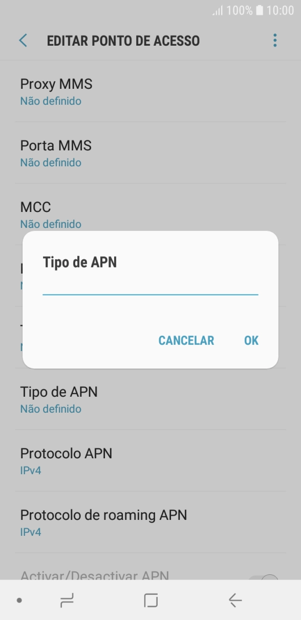 Introduza default e prima OK.