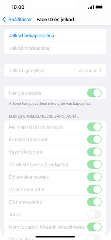 Válaszd a Jelkód bekapcsolása lehetőséget, és írj be kétszer egymás után egy tetszőleges képernyőzárkódot.