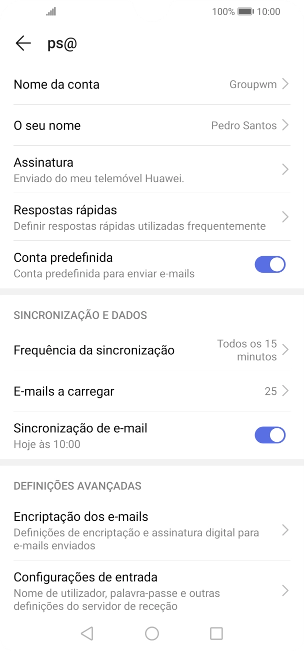 Prima Nome da conta e introduza o nome pretendido da conta de e-mail.