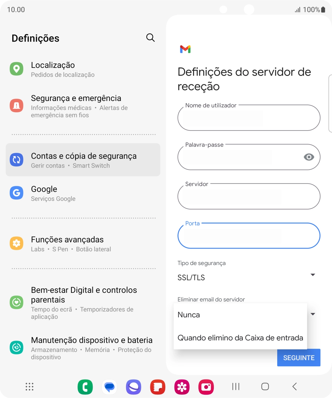Prima Nunca para manter os e-mails no servidor quando estes são apagados no telefone.