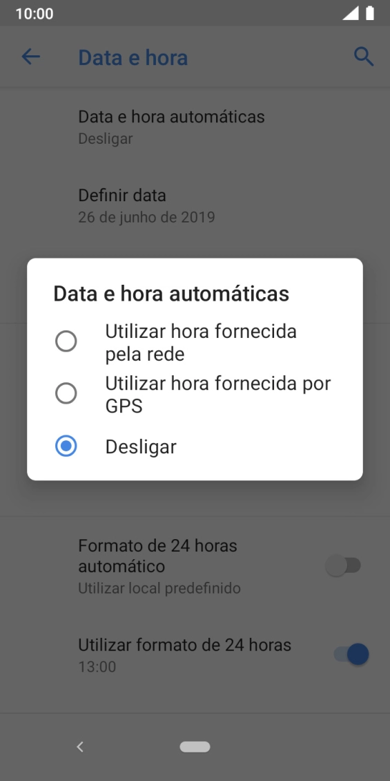 Prima Utilizar hora fornecida pela rede para ativar a função.