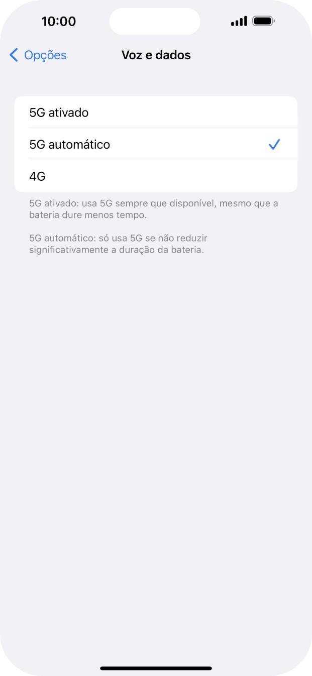 Para ativar o uso preferencial de 5G, prima 5G ativado.