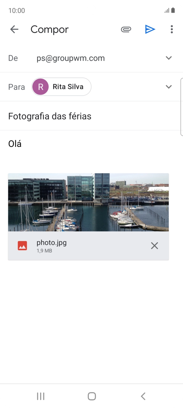 Prima o ícone para enviar quando terminar de escrever o seu e-mail.