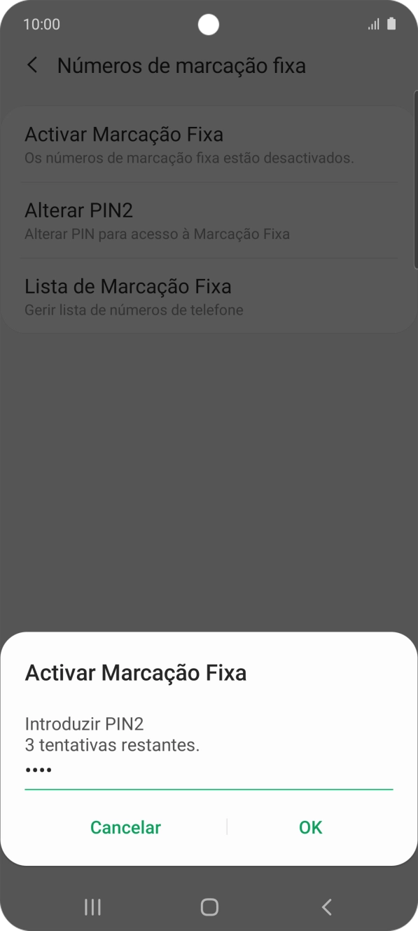 Introduza o código PIN2 e prima OK.