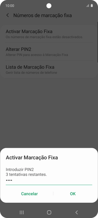 Introduza o código PIN2 e prima OK.